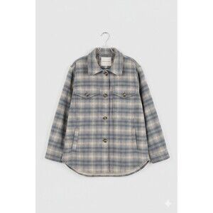 American Eagle Brushed Plaid Shacket Oversized in Grey Blue Cream Size M